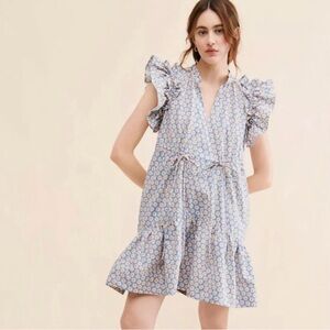 Anthropologie Blue and White Floral Mini Dress